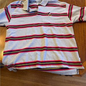 Vintage Disney Gray Polo with Red, Yellow, and Black Stripes